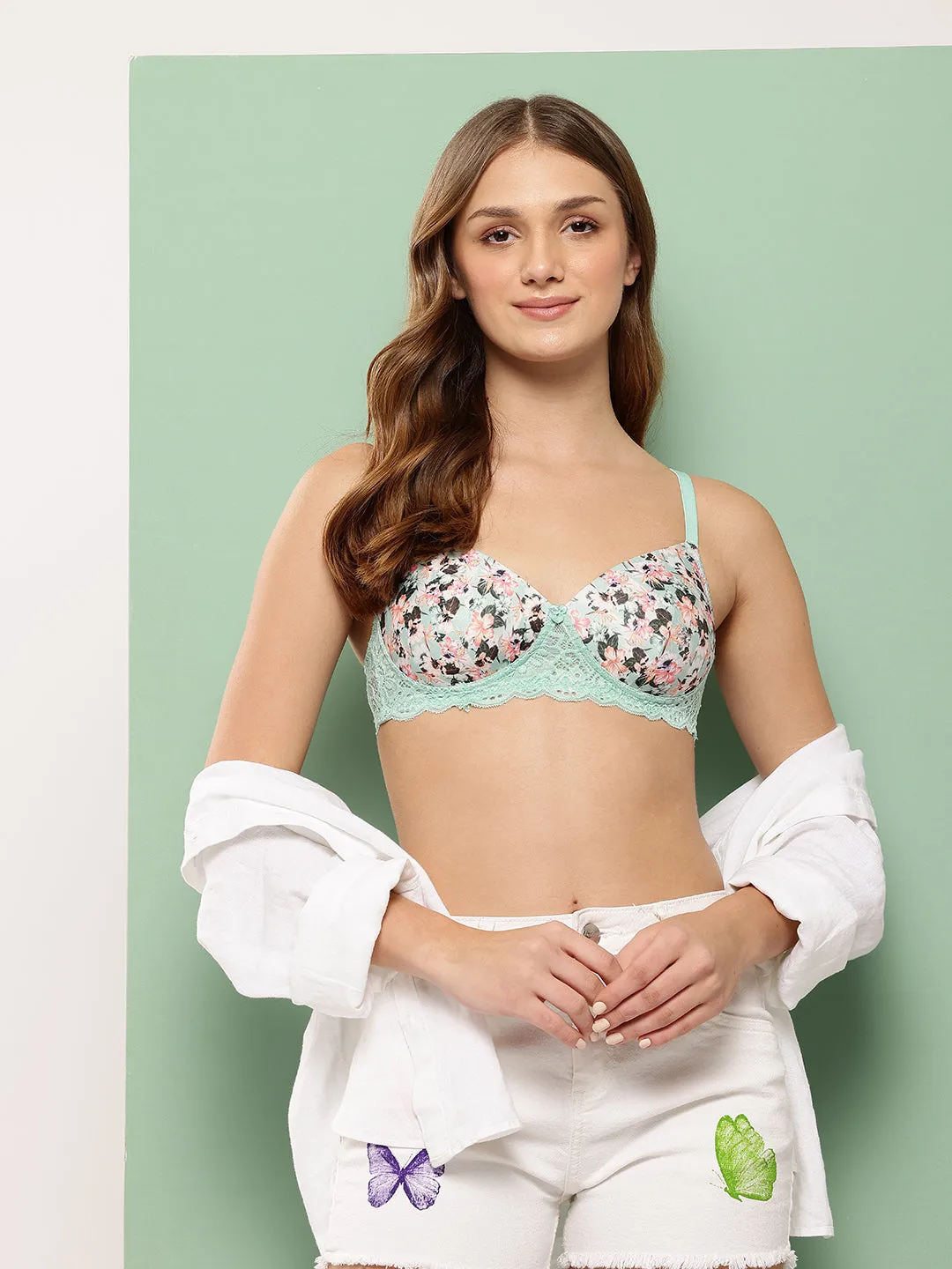 Leading Lady Women's Printed Lightly Padded Non Wired T-Shirt Bra | Full Coverage Everyday Bra [ BRA-4104-1 ]