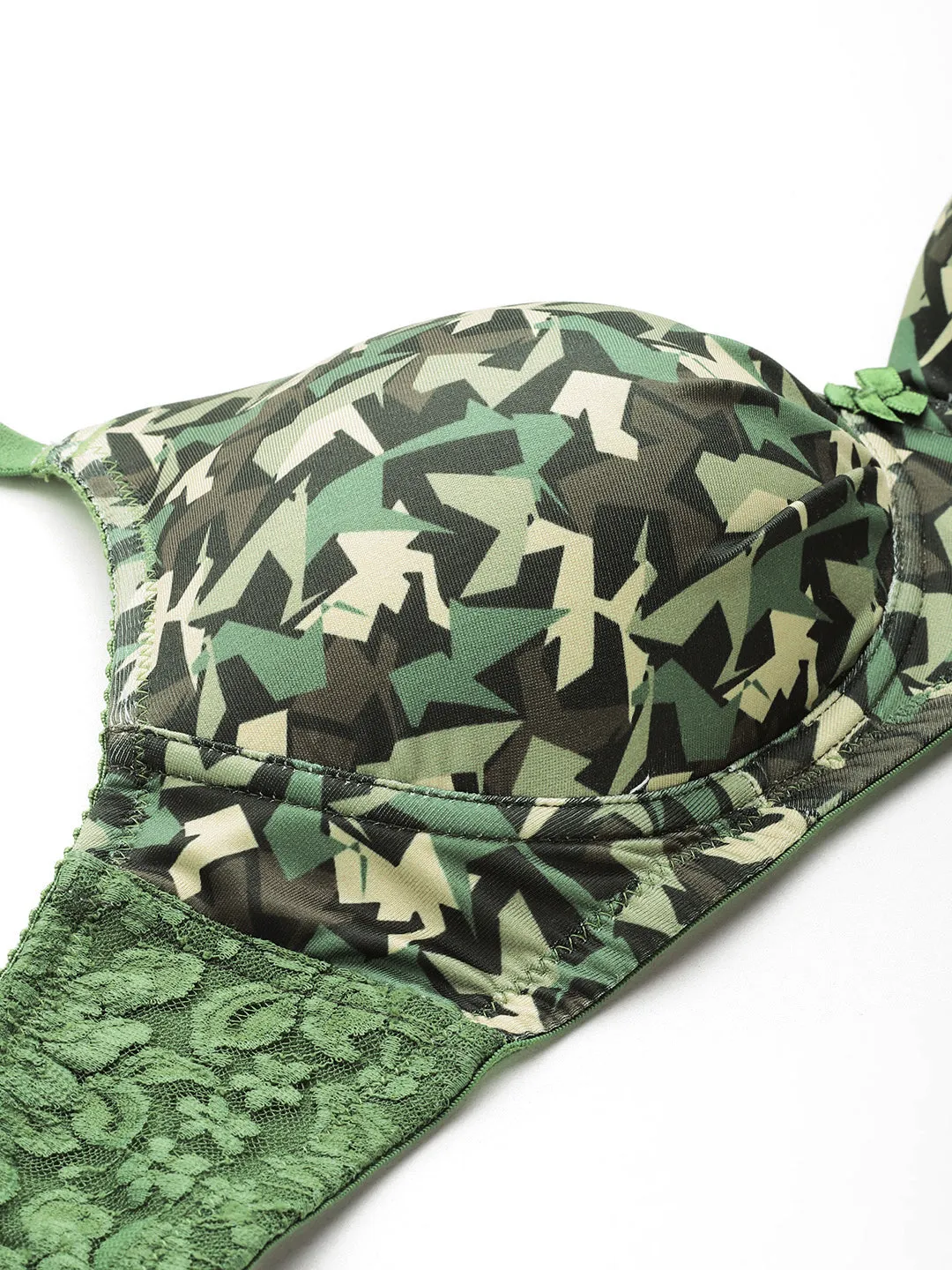 Leading Lady Women's Printed Lightly Padded Women T-Shirt Bra Dark Green BRA-4069-1
