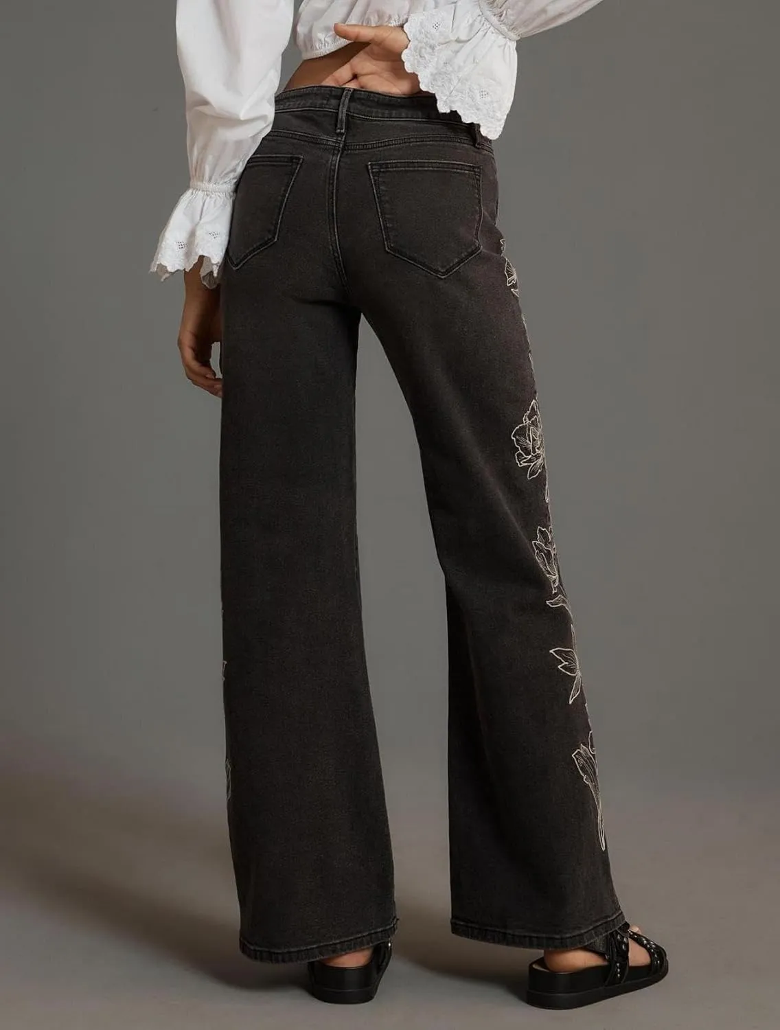 LifeShe Womens Bell Bottom Jeans Mid Rise Embroidered Flared Jean Stretch Bootcut Denim Pants