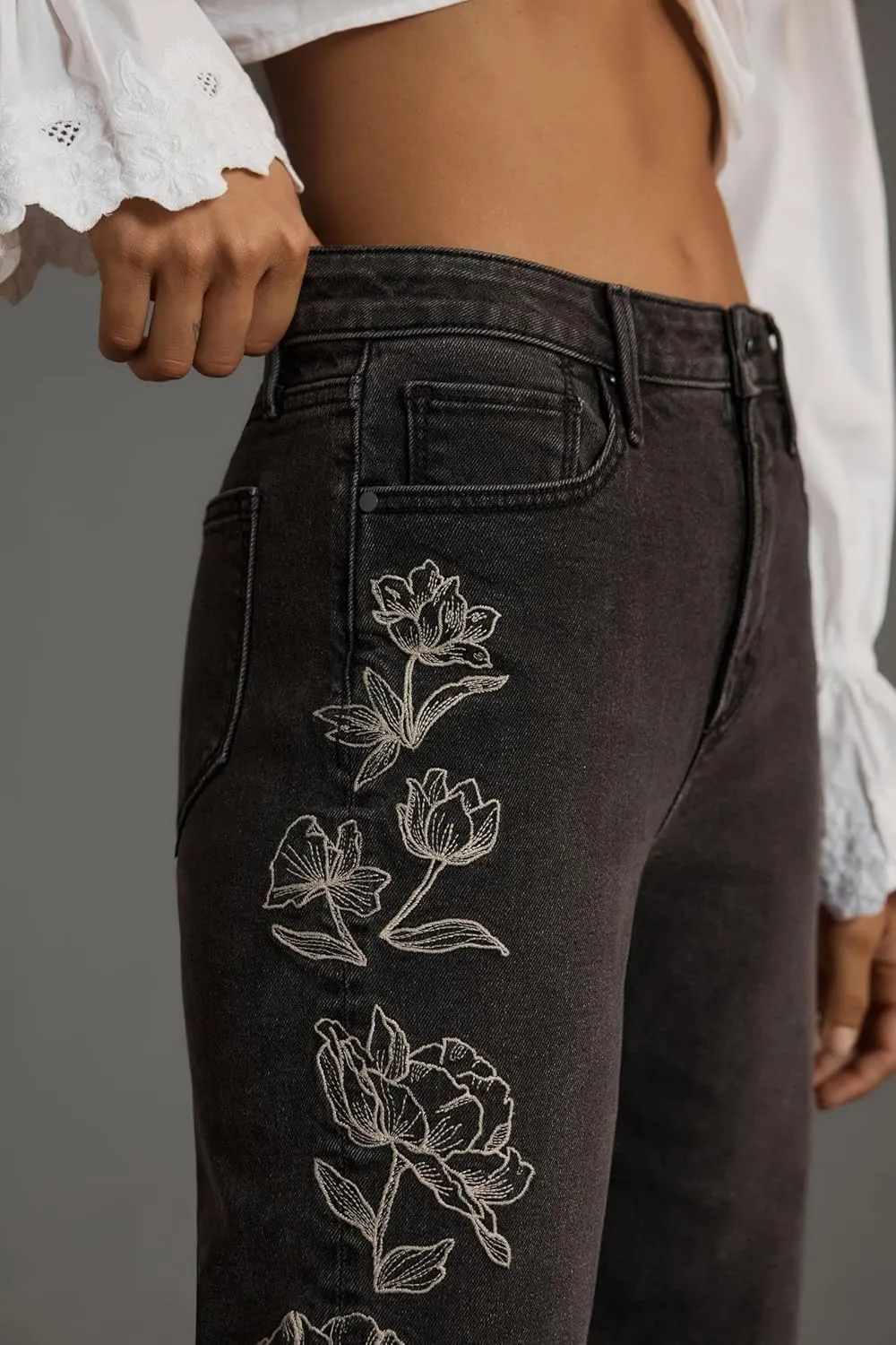 LifeShe Womens Bell Bottom Jeans Mid Rise Embroidered Flared Jean Stretch Bootcut Denim Pants