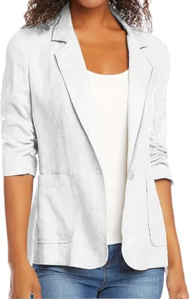 Linen Blazer Women Summer Lightweight 3/4 Sleeve Jacket Dressy Open Front Cardigan Business Casual Work Outfits