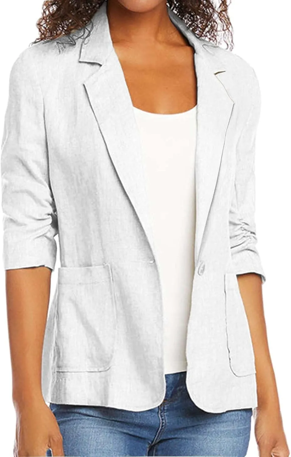 Linen Blazer Women Summer Lightweight 3/4 Sleeve Jacket Dressy Open Front Cardigan Business Casual Work Outfits
