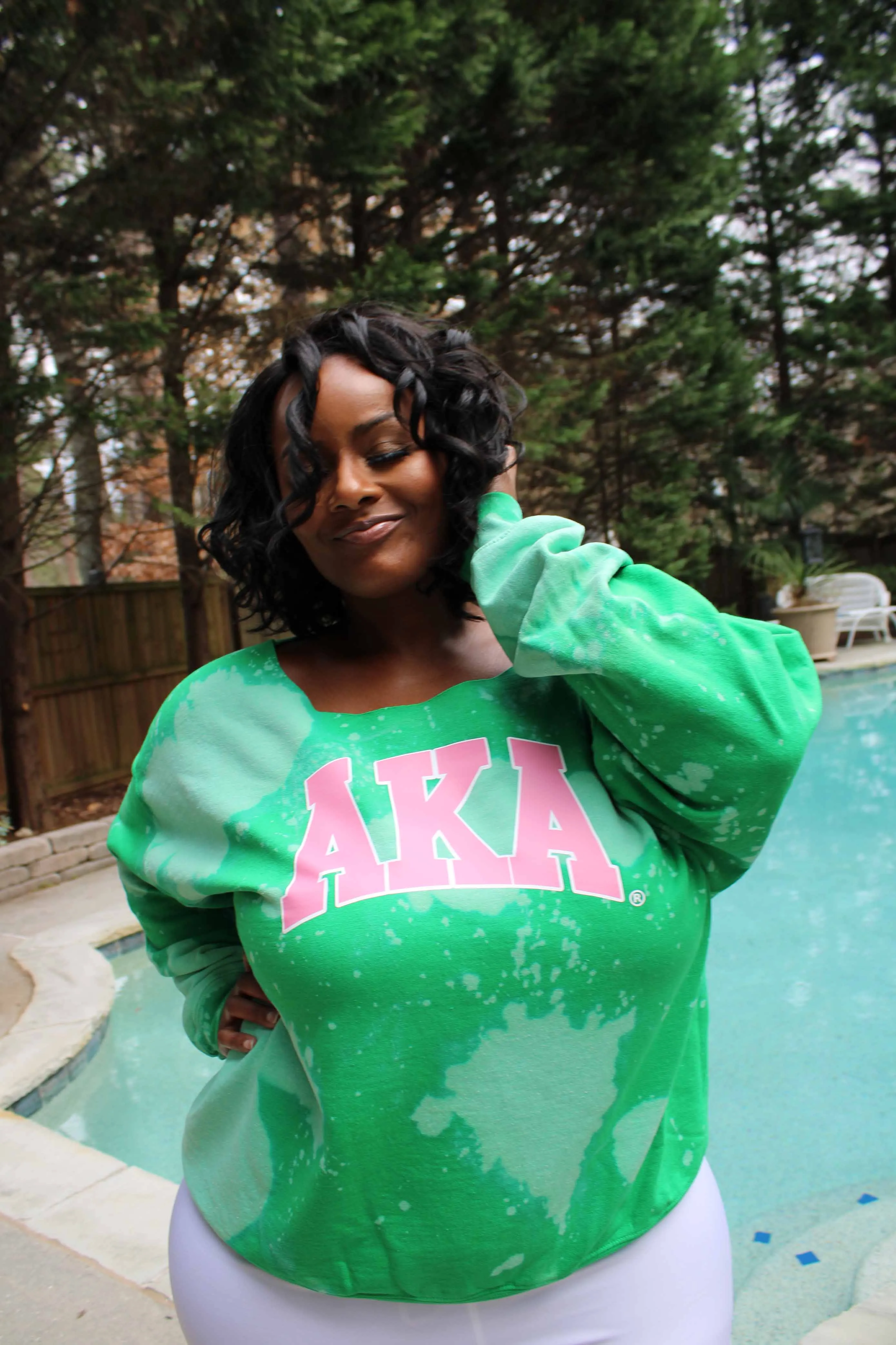 Lounge Me In Ivy "AKA" Off-Shoulder Sweatshirt