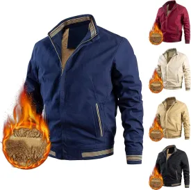 Men Bomber Jacket,Casual Fleece Lined Jacket Men Fall Winter Warm Full Zip Lightweight Jacket Outwear with Pockets