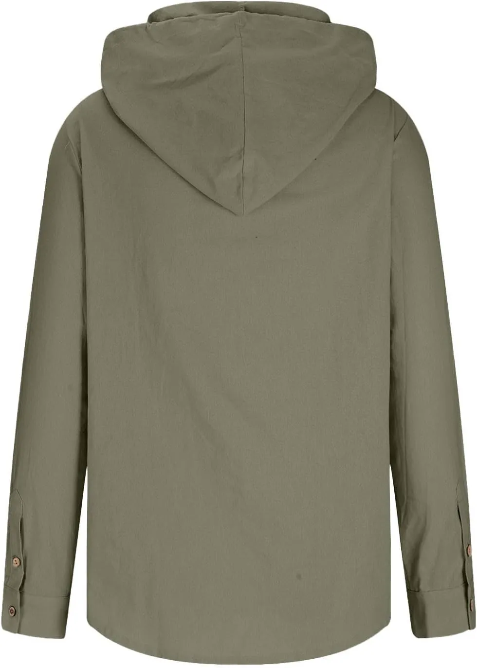 Men's Beach Vacation Long-Sleeved Shirt Cotton Linen Hooded Sweater Lightweight Casual Button Drawstring Blouse