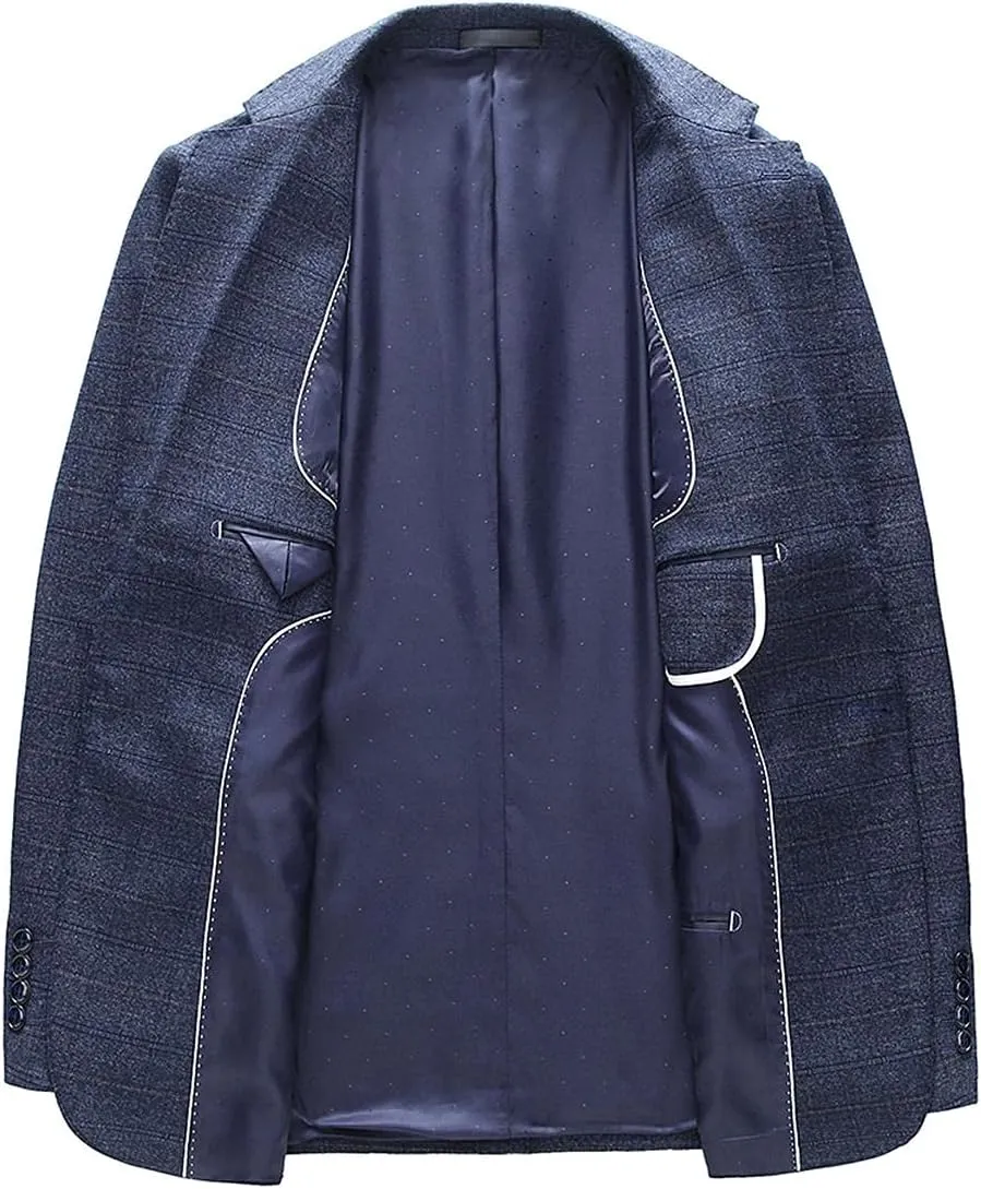 Mens Plaid Blazer Sports Coat Casual Slim Fit Checkered Blazer for Men Wedding