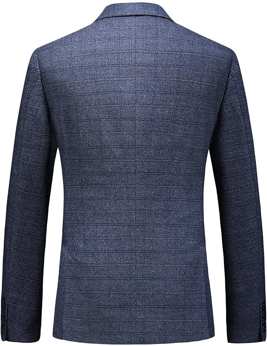 Mens Plaid Blazer Sports Coat Casual Slim Fit Checkered Blazer for Men Wedding