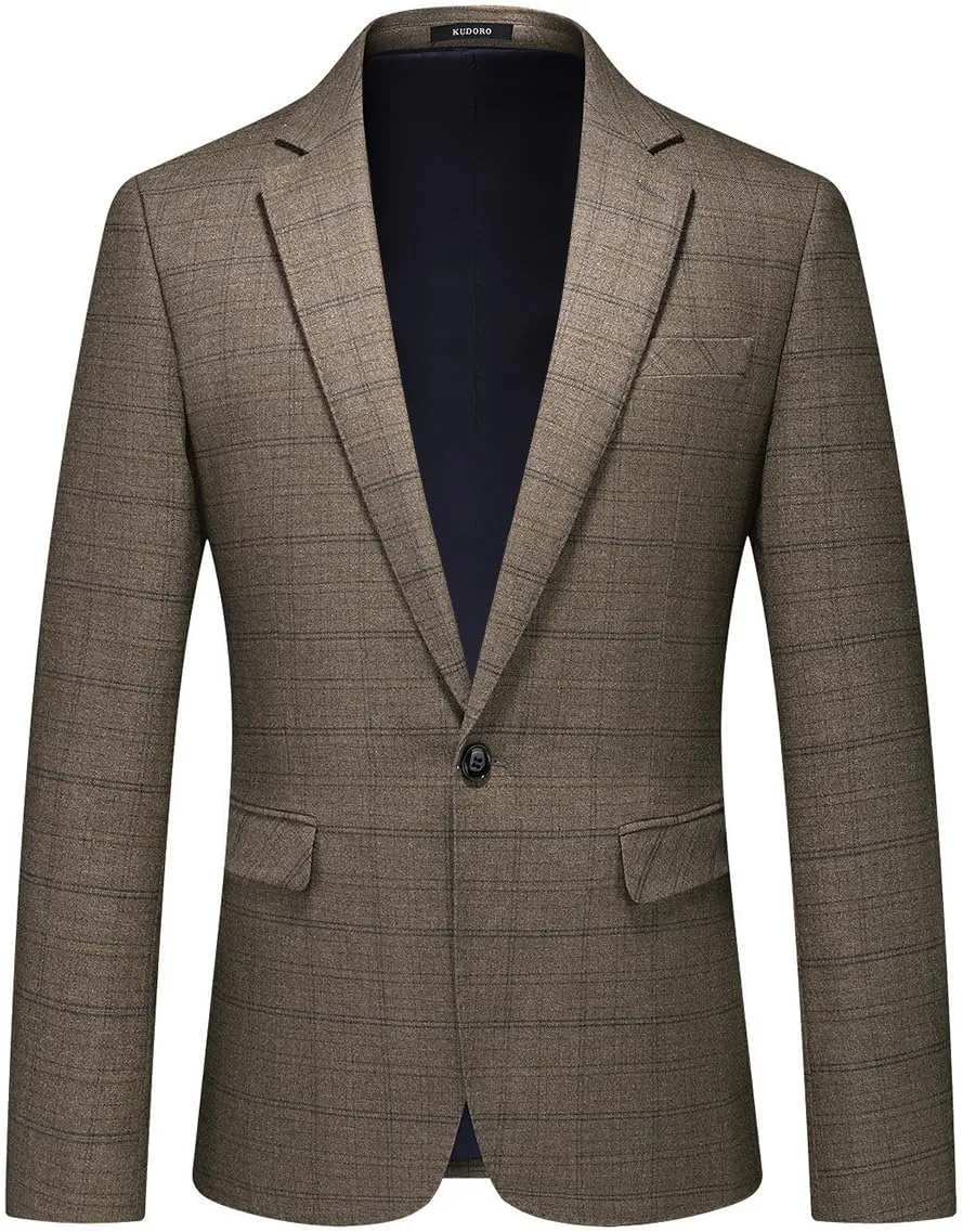 Mens Plaid Blazer Sports Coat Casual Slim Fit Checkered Blazer for Men Wedding