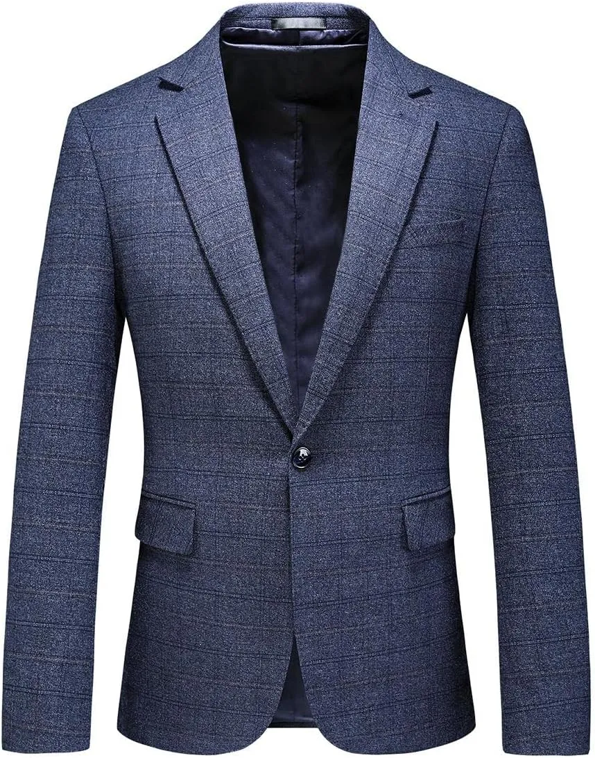Mens Plaid Blazer Sports Coat Casual Slim Fit Checkered Blazer for Men Wedding