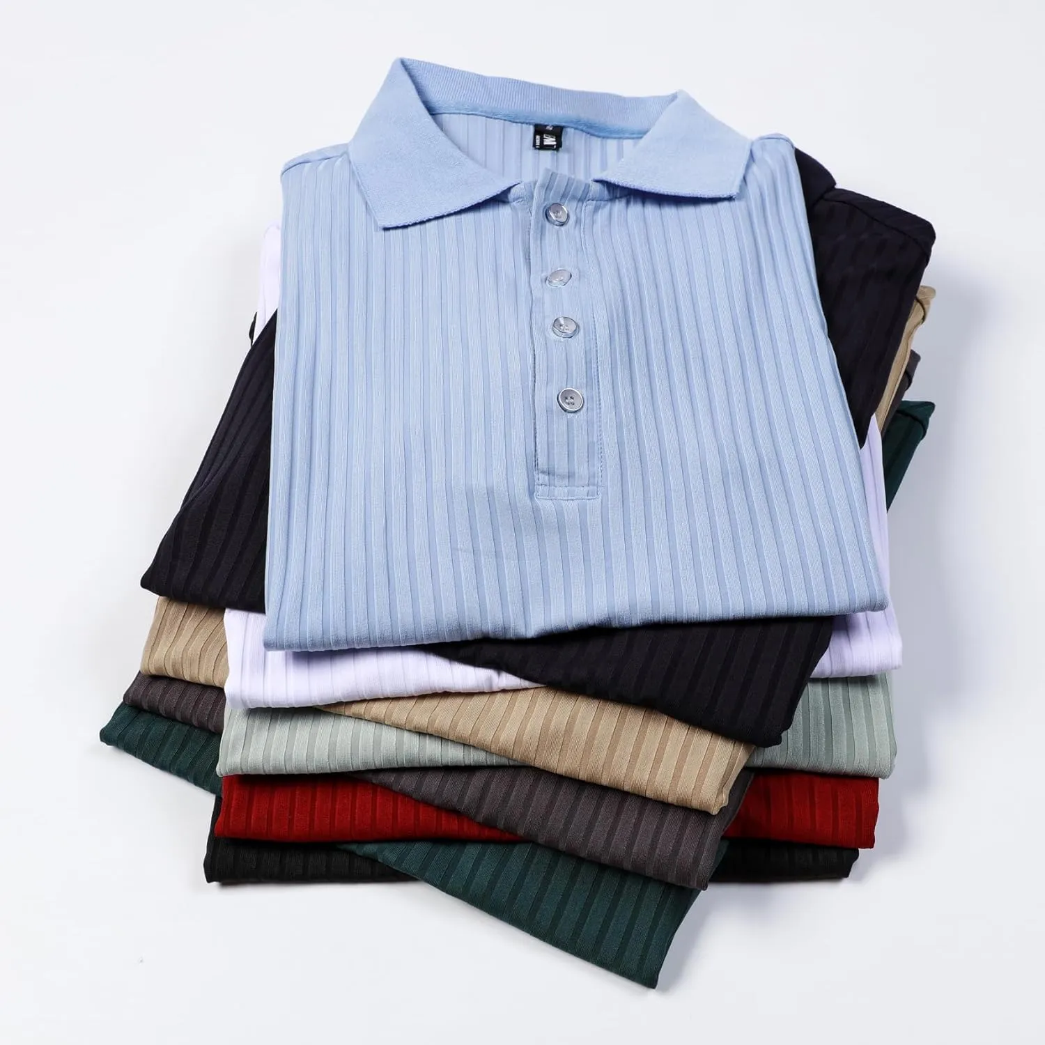 Men's Stretch Knit Slim Fit Polo Shirts Casual Short Sleeve Ribbed Collar Muscle Golf Shirt