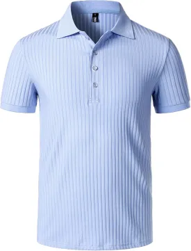 Men's Stretch Knit Slim Fit Polo Shirts Casual Short Sleeve Ribbed Collar Muscle Golf Shirt