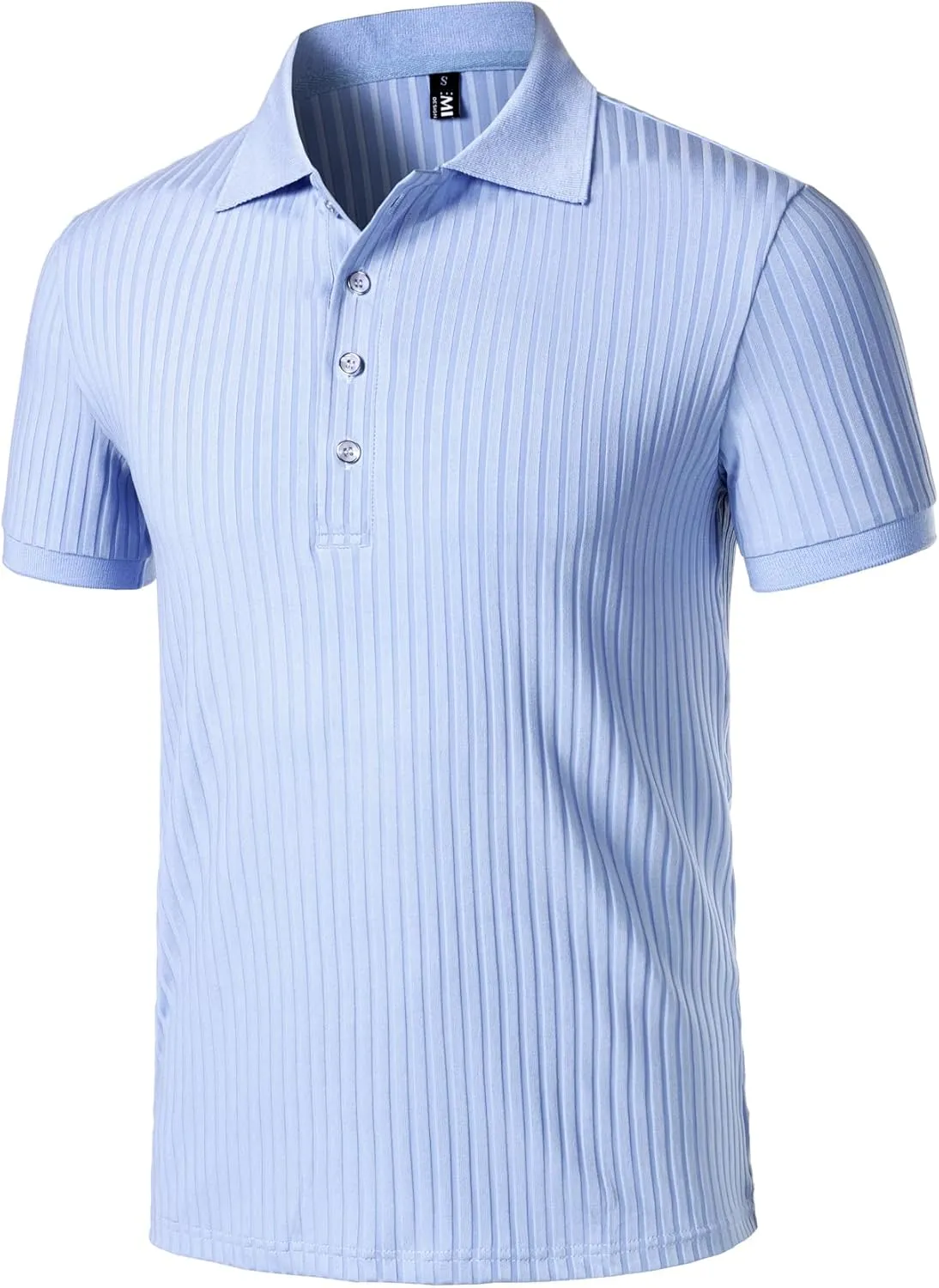 Men's Stretch Knit Slim Fit Polo Shirts Casual Short Sleeve Ribbed Collar Muscle Golf Shirt