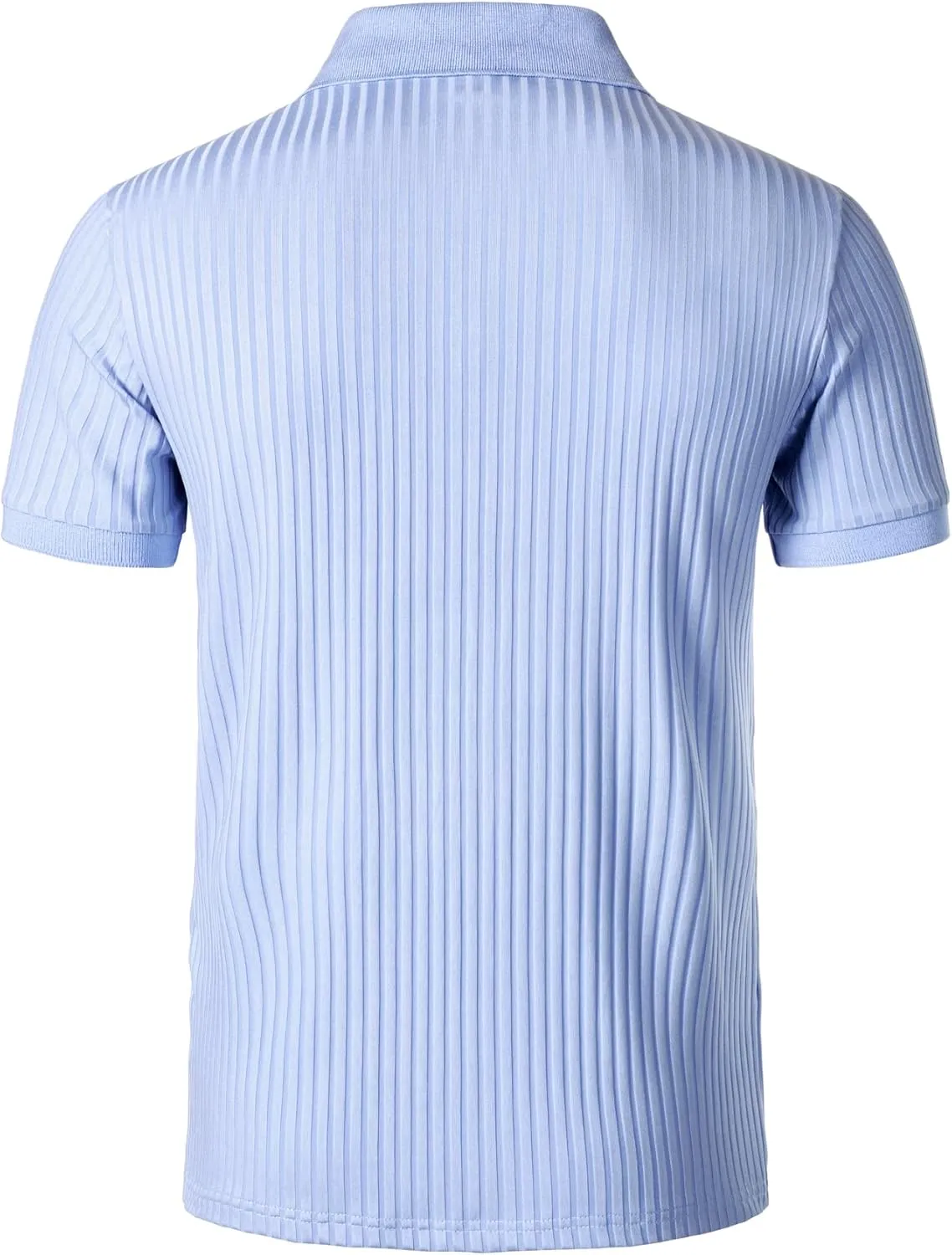 Men's Stretch Knit Slim Fit Polo Shirts Casual Short Sleeve Ribbed Collar Muscle Golf Shirt