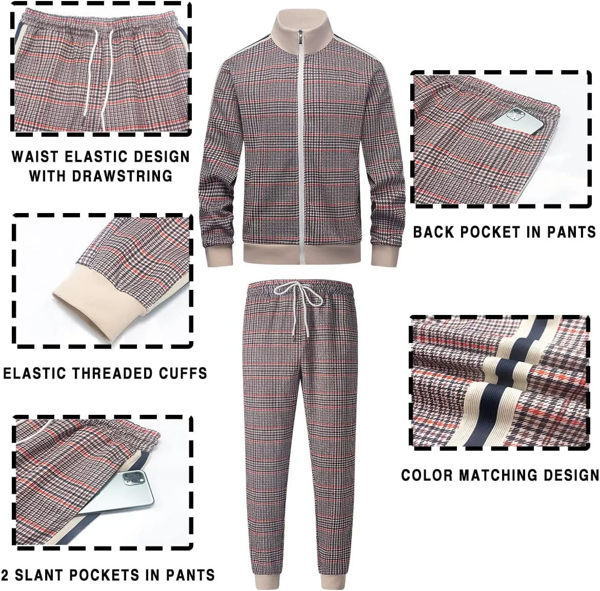 Mens Tracksuits 2 Piece Set Full Zip Velour Sweatsuit for Casual Training Outdoor - Available in Blue Khaki and Black