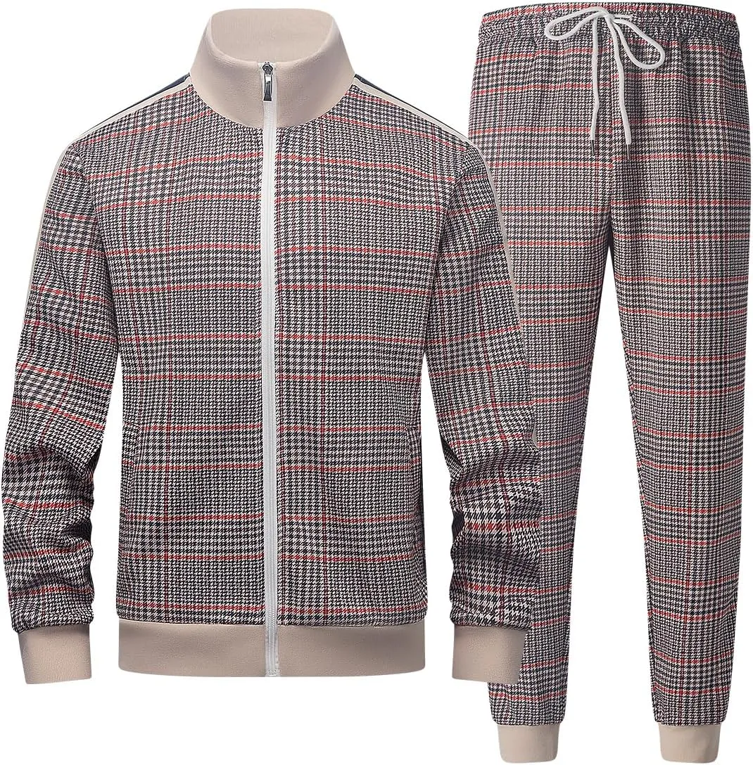 Mens Tracksuits 2 Piece Set Full Zip Velour Sweatsuit for Casual Training Outdoor - Available in Blue Khaki and Black