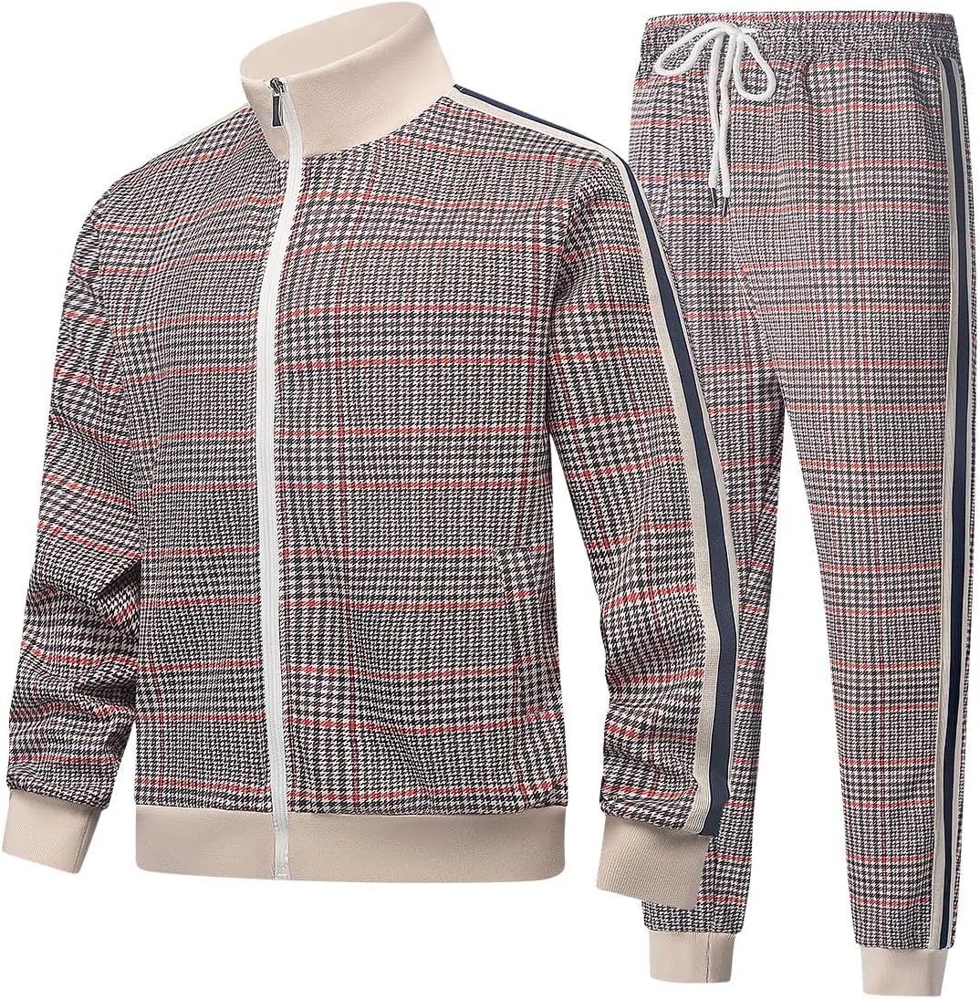 Mens Tracksuits 2 Piece Set Full Zip Velour Sweatsuit for Casual Training Outdoor - Available in Blue Khaki and Black