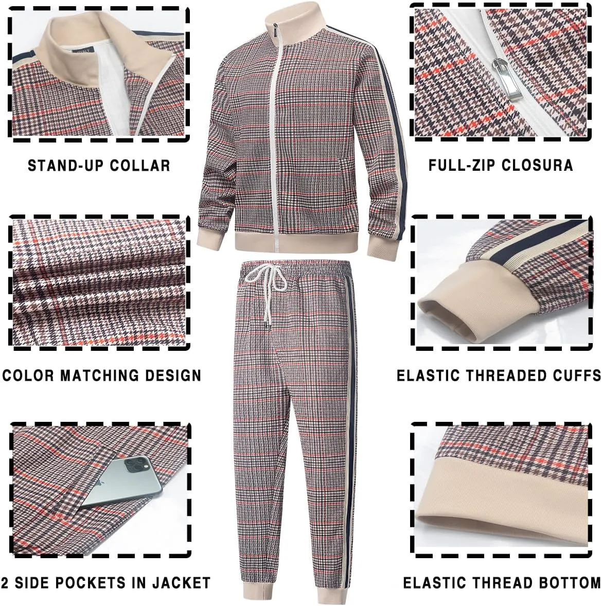 Mens Tracksuits 2 Piece Set Full Zip Velour Sweatsuit for Casual Training Outdoor - Available in Blue Khaki and Black