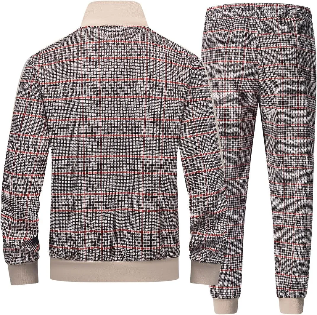 Mens Tracksuits 2 Piece Set Full Zip Velour Sweatsuit for Casual Training Outdoor - Available in Blue Khaki and Black