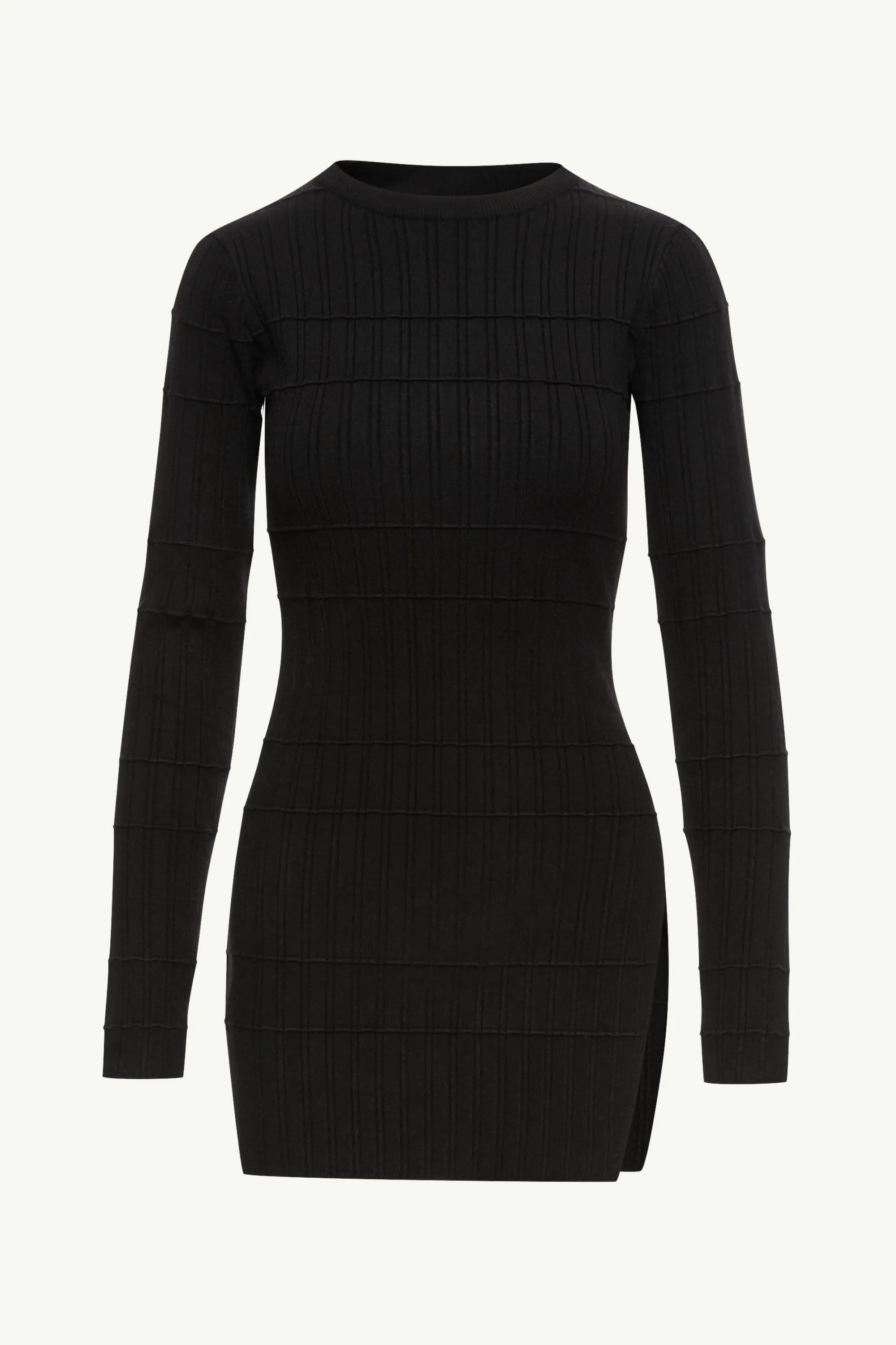 Milano Ribbed Knit Split Hem Top - Black