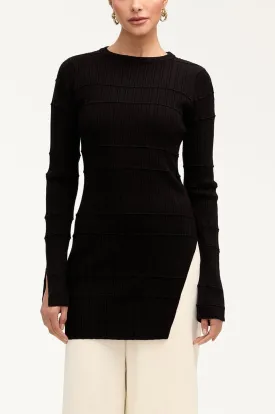 Milano Ribbed Knit Split Hem Top - Black