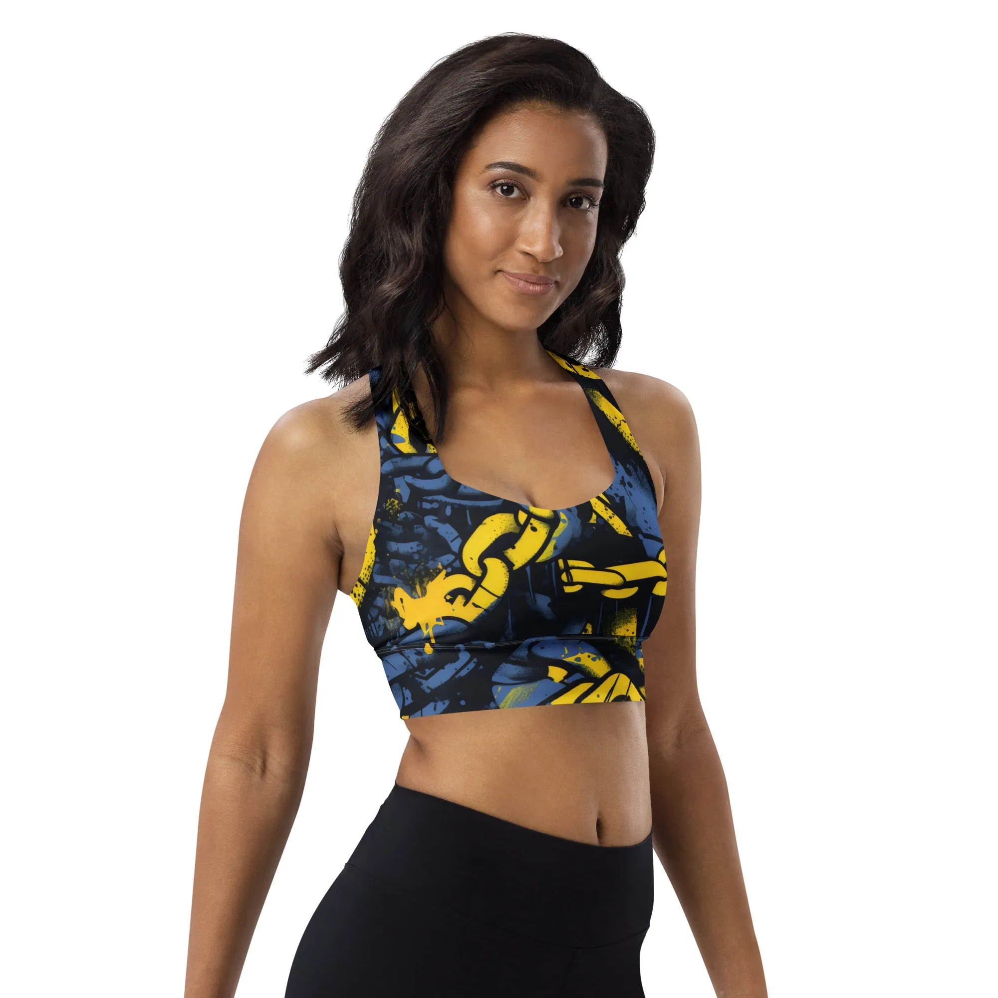 Mile After Mile - Golden Chains 002 Longline Racer Back Sports Bra