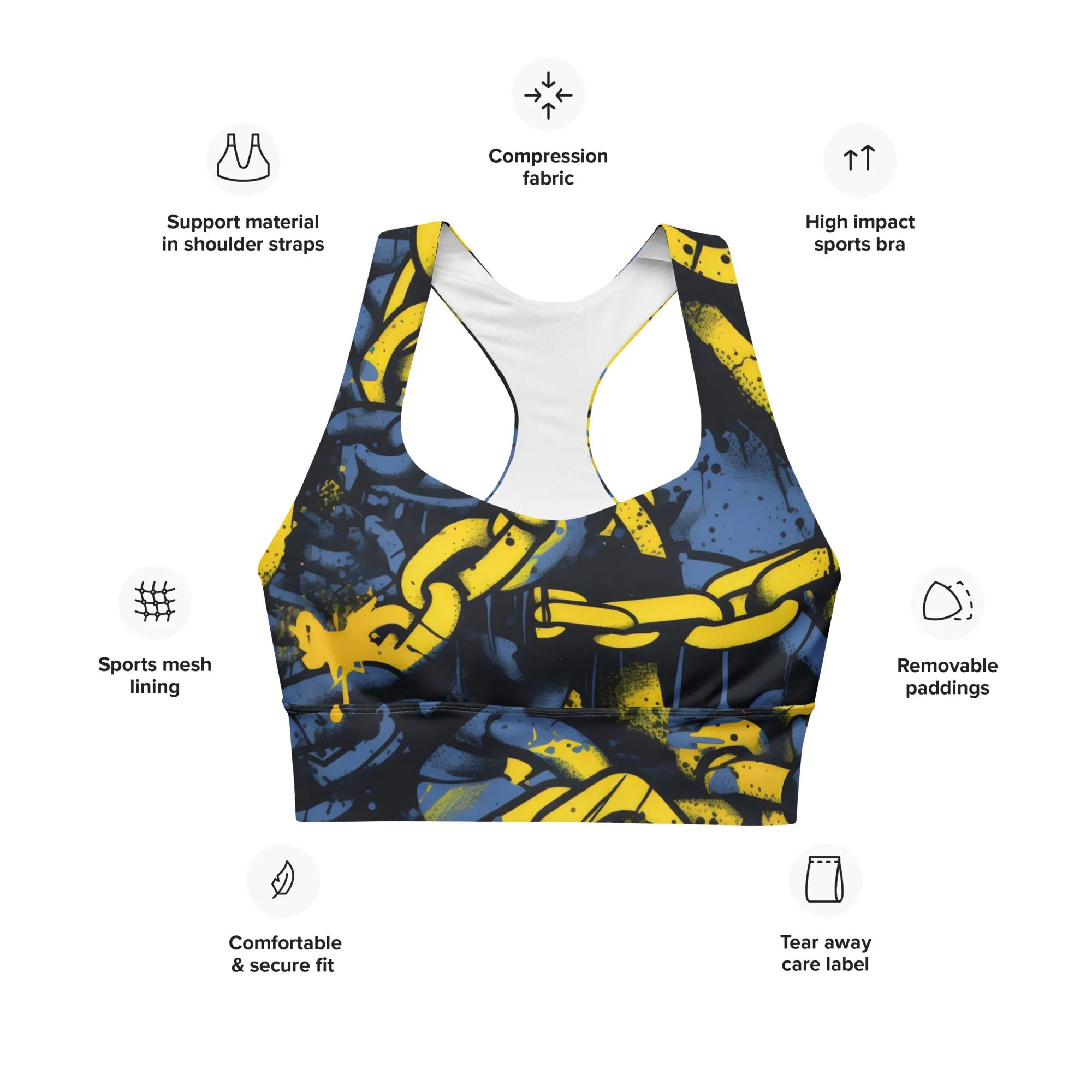 Mile After Mile - Golden Chains 002 Longline Racer Back Sports Bra