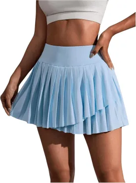 Milumia Women's Pleated Tennis Skirt High Waisted Wrapped Flowy Athletic Skirts