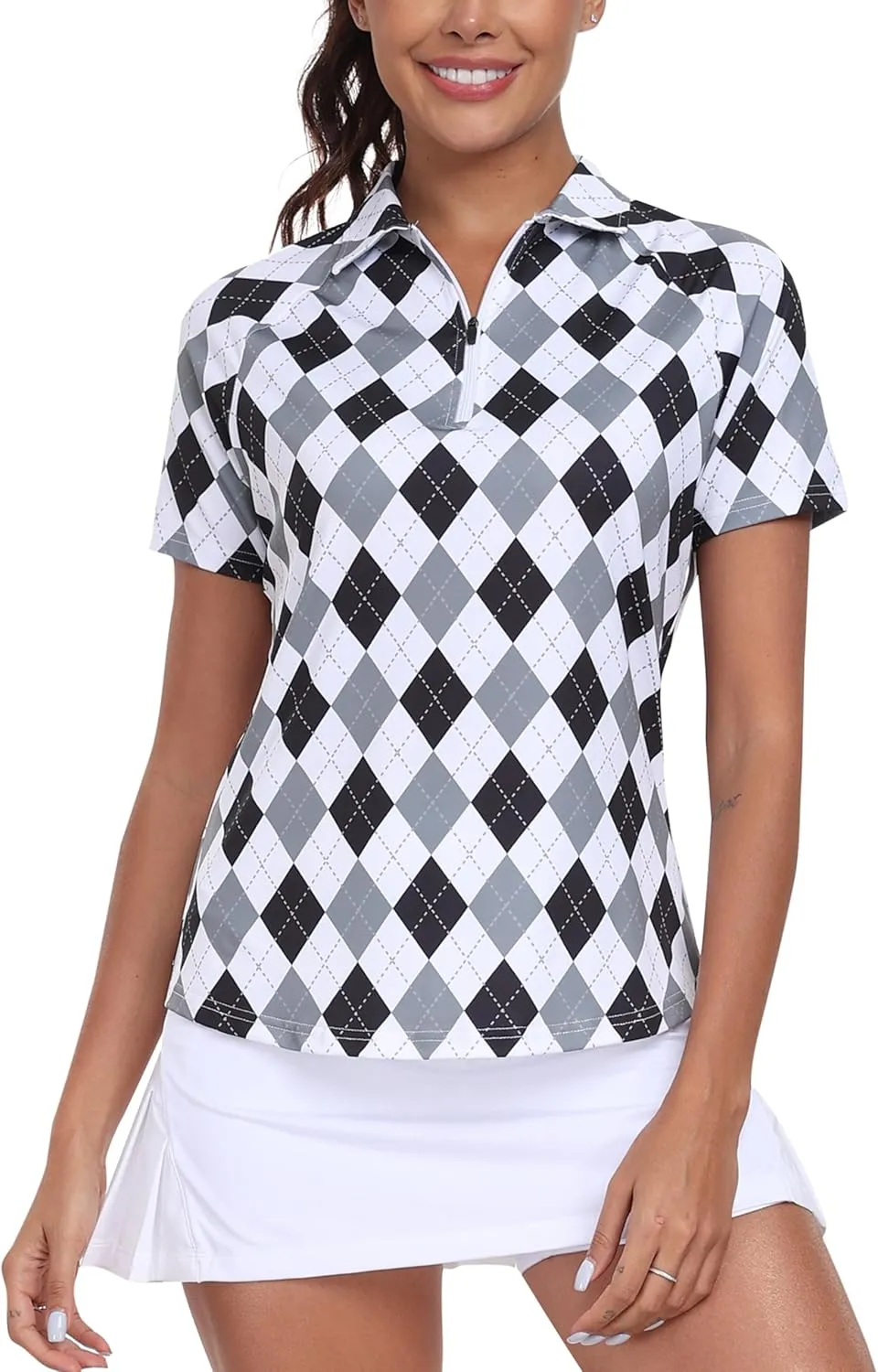 MoFiz Women's UPF 50  Golf Polo Tennis Shirt 1/4 Zip Short Sleeve Collared Athletic Top Quick Dry for Workout Outdoor Sports