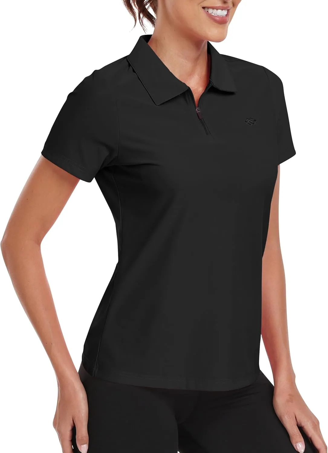 MoFiz Women's UPF 50  Golf Polo Tennis Shirt 1/4 Zip Short Sleeve Collared Athletic Top Quick Dry for Workout Outdoor Sports