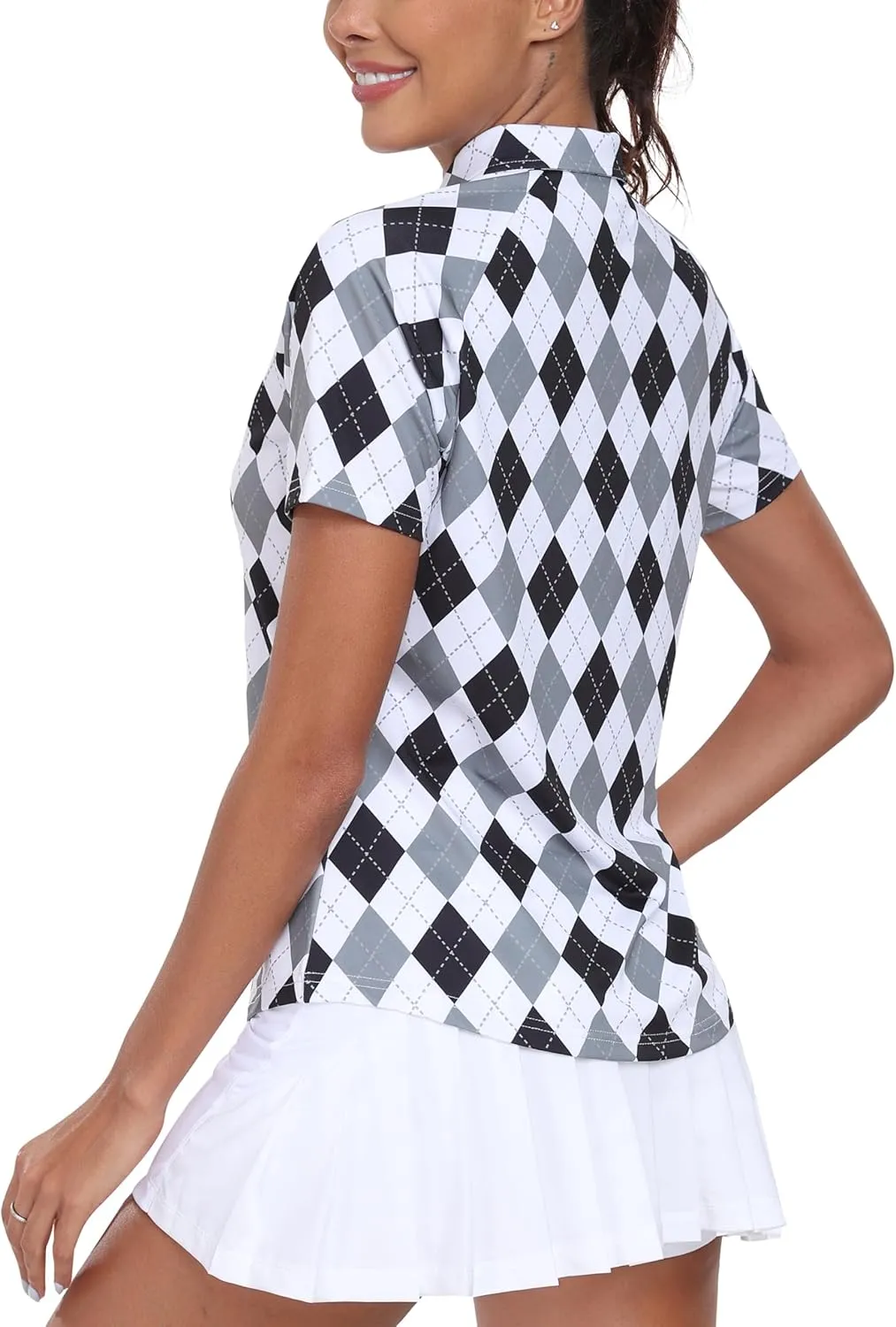 MoFiz Women's UPF 50  Golf Polo Tennis Shirt 1/4 Zip Short Sleeve Collared Athletic Top Quick Dry for Workout Outdoor Sports