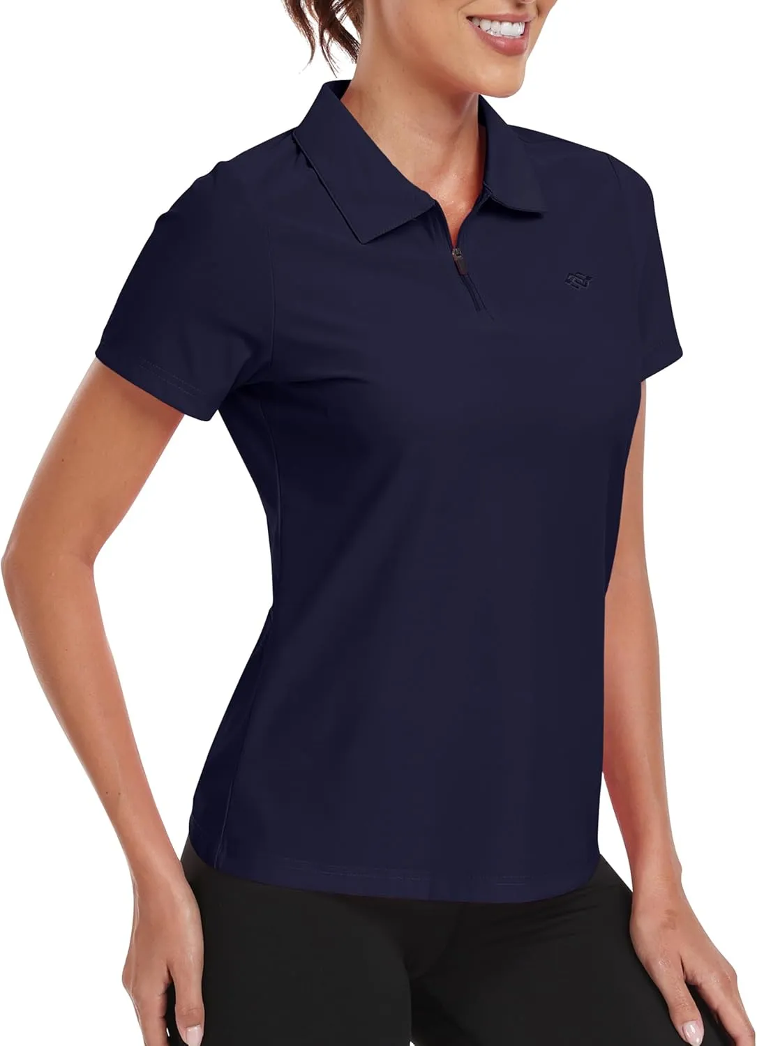 MoFiz Women's UPF 50  Golf Polo Tennis Shirt 1/4 Zip Short Sleeve Collared Athletic Top Quick Dry for Workout Outdoor Sports