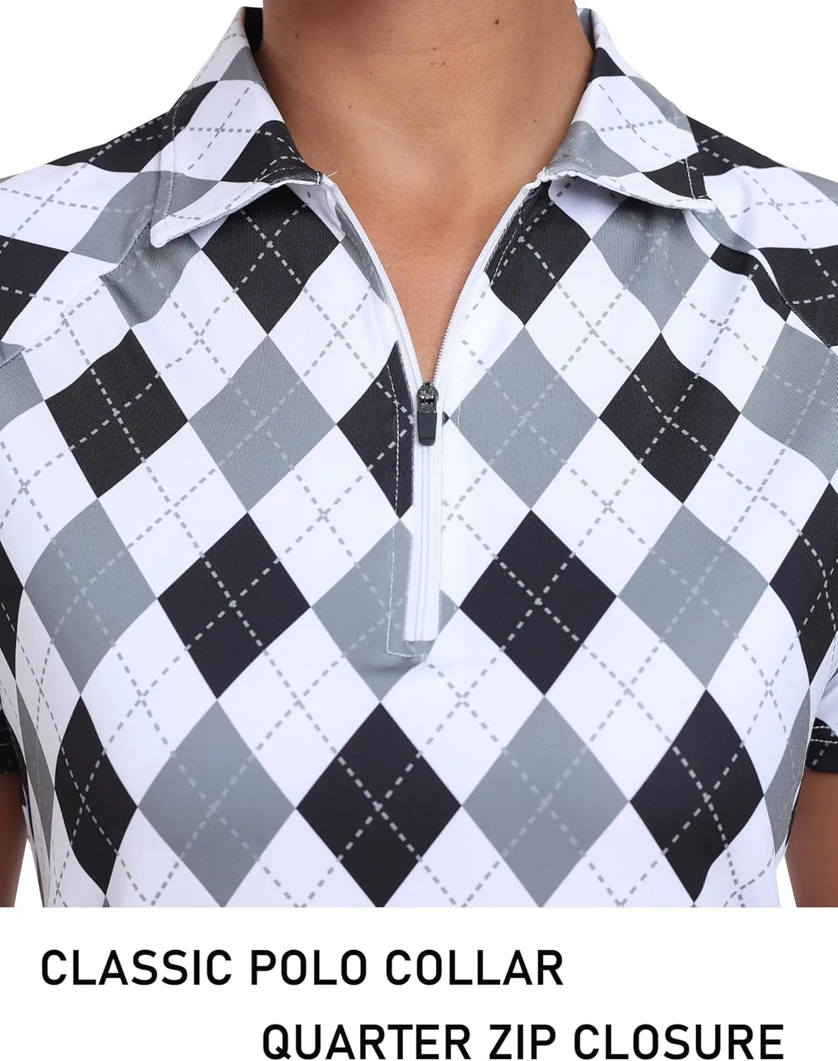 MoFiz Women's UPF 50  Golf Polo Tennis Shirt 1/4 Zip Short Sleeve Collared Athletic Top Quick Dry for Workout Outdoor Sports