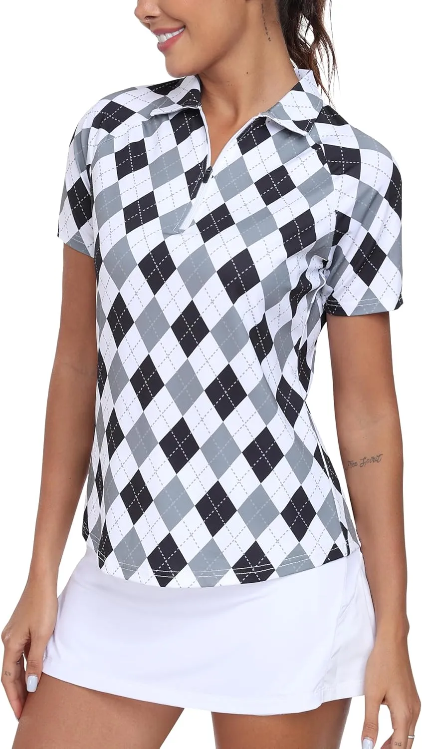 MoFiz Women's UPF 50  Golf Polo Tennis Shirt 1/4 Zip Short Sleeve Collared Athletic Top Quick Dry for Workout Outdoor Sports