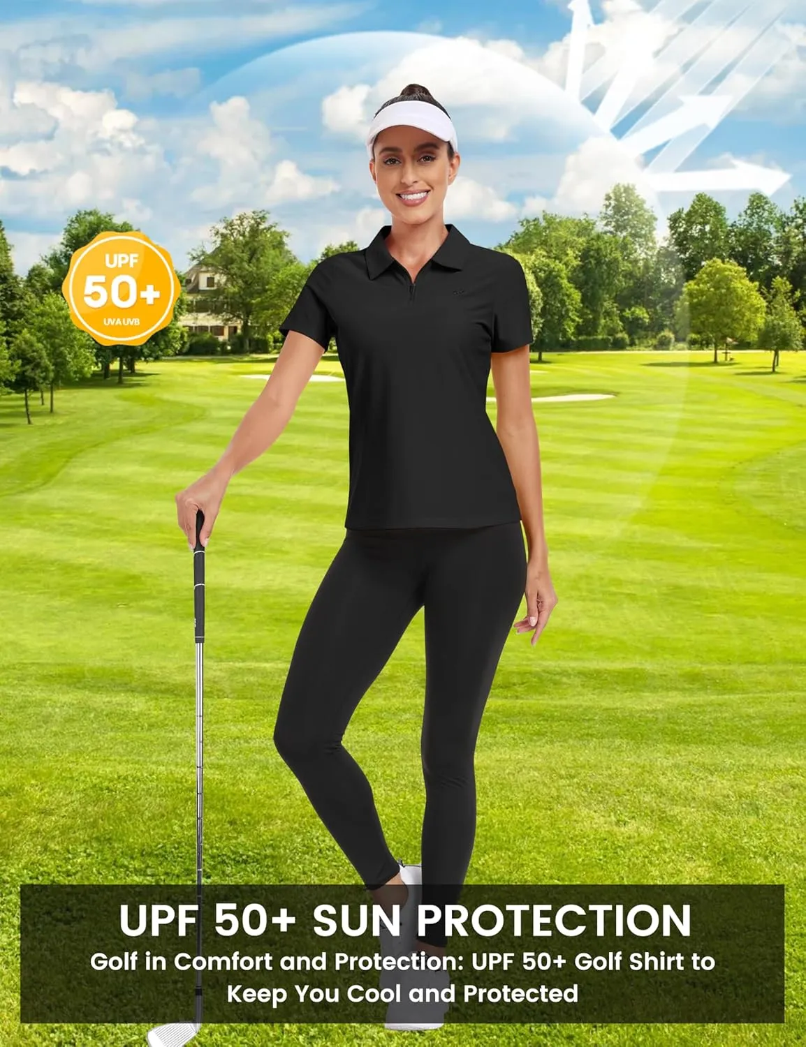 MoFiz Women's UPF 50  Golf Polo Tennis Shirt 1/4 Zip Short Sleeve Collared Athletic Top Quick Dry for Workout Outdoor Sports