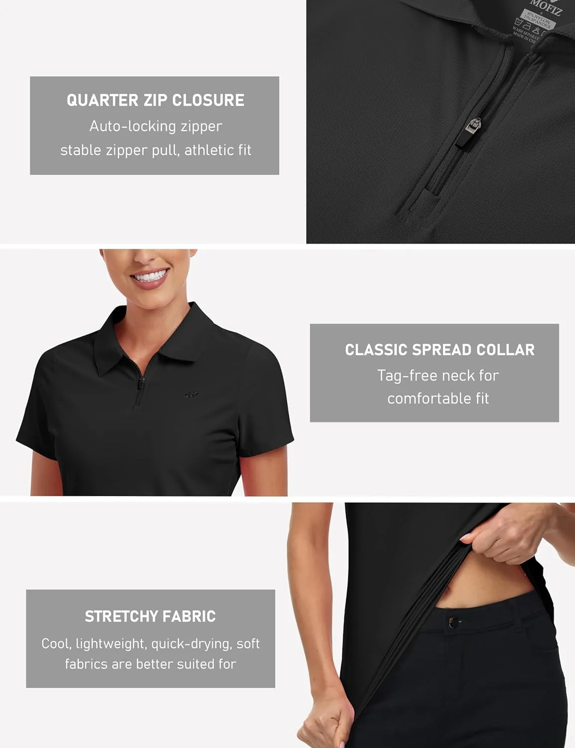 MoFiz Women's UPF 50  Golf Polo Tennis Shirt 1/4 Zip Short Sleeve Collared Athletic Top Quick Dry for Workout Outdoor Sports