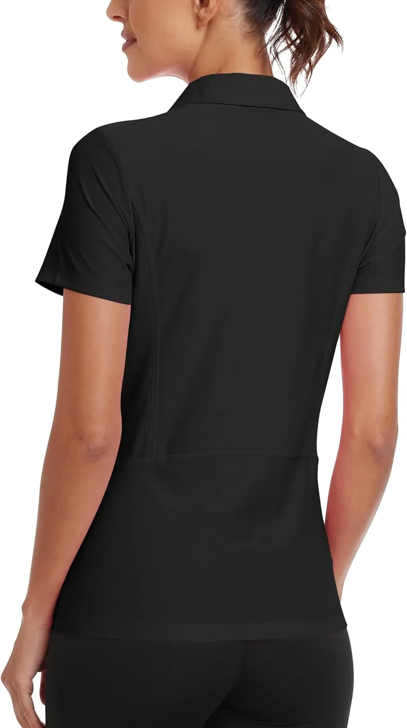 MoFiz Women's UPF 50  Golf Polo Tennis Shirt 1/4 Zip Short Sleeve Collared Athletic Top Quick Dry for Workout Outdoor Sports