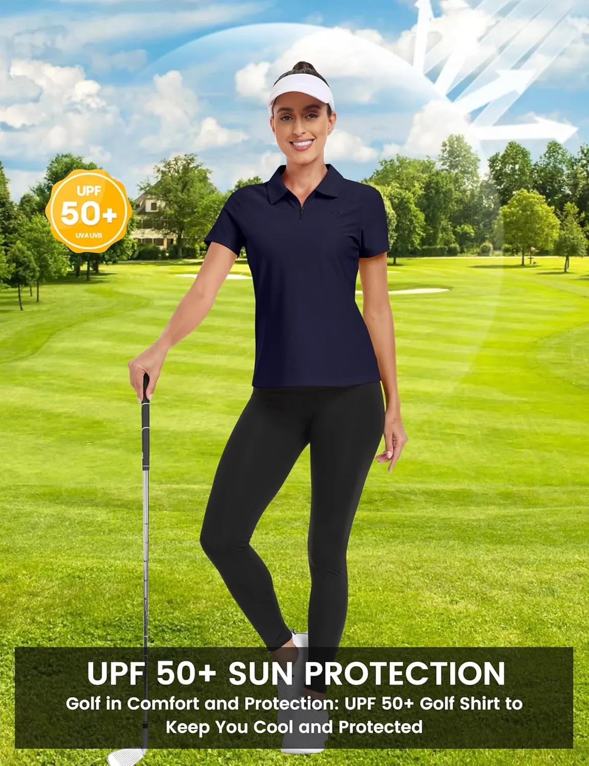 MoFiz Women's UPF 50  Golf Polo Tennis Shirt 1/4 Zip Short Sleeve Collared Athletic Top Quick Dry for Workout Outdoor Sports