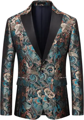 MOGU Mens Blazer Fashion Floral Casual Sports Coat Slim Fit Suit Jacket
