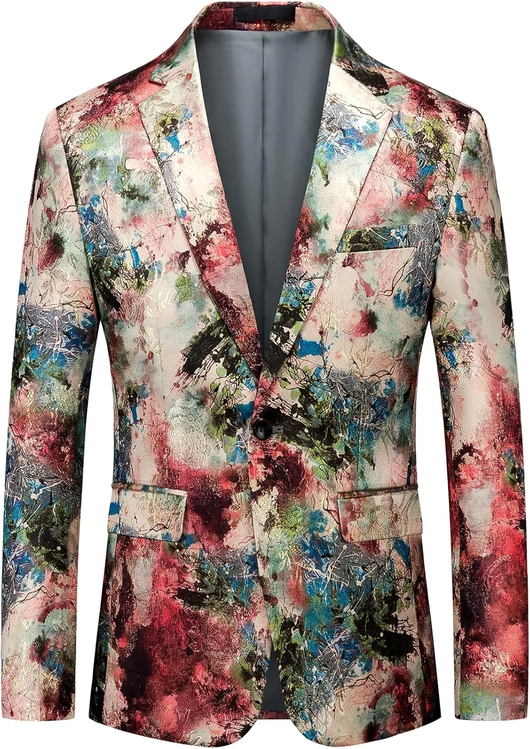 MOGU Mens Blazer Fashion Floral Casual Sports Coat Slim Fit Suit Jacket