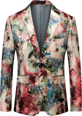 MOGU Mens Blazer Fashion Floral Casual Sports Coat Slim Fit Suit Jacket