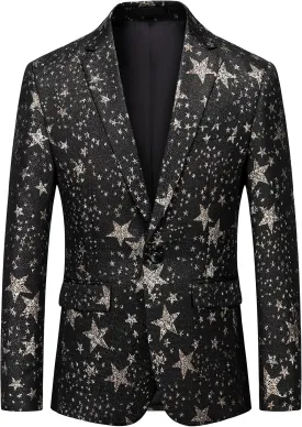 MOGU Mens Blazer Fashion Floral Casual Sports Coat Slim Fit Suit Jacket