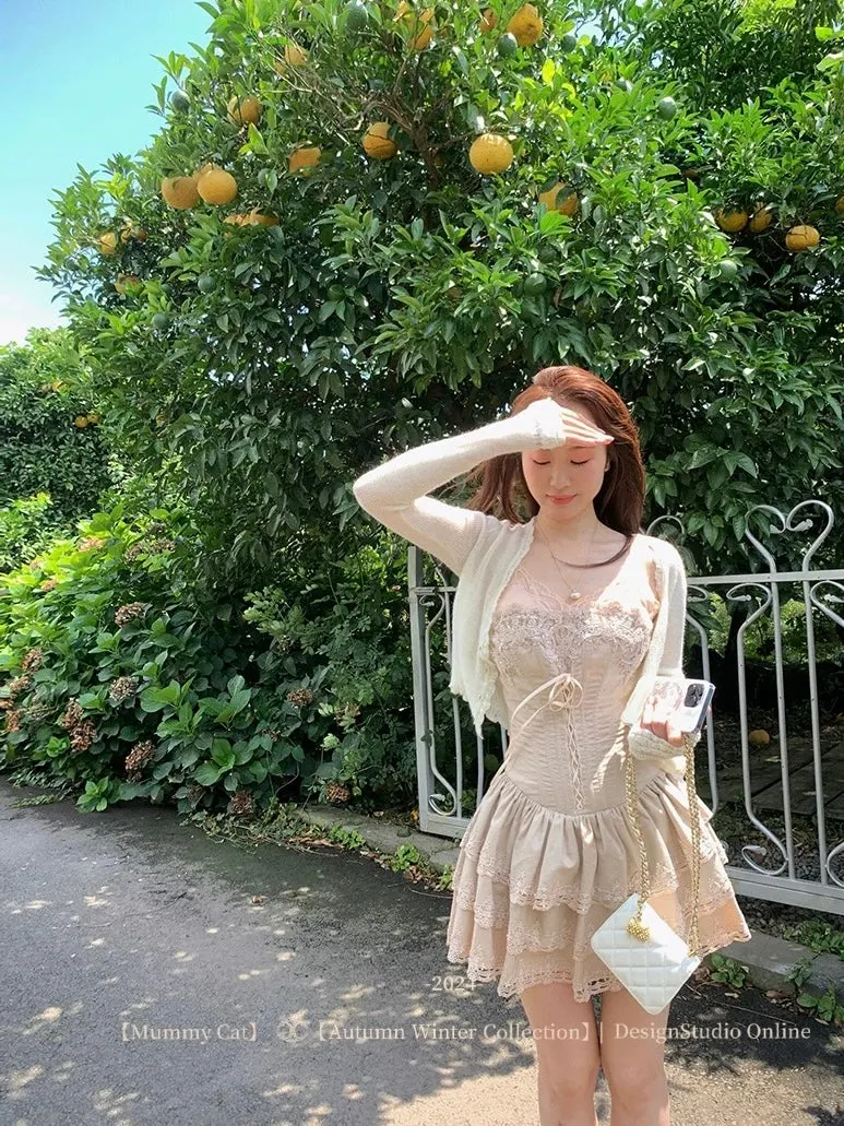 [Mummy Cat] Boîte à musique de ballet lace mini dress and cardigan set