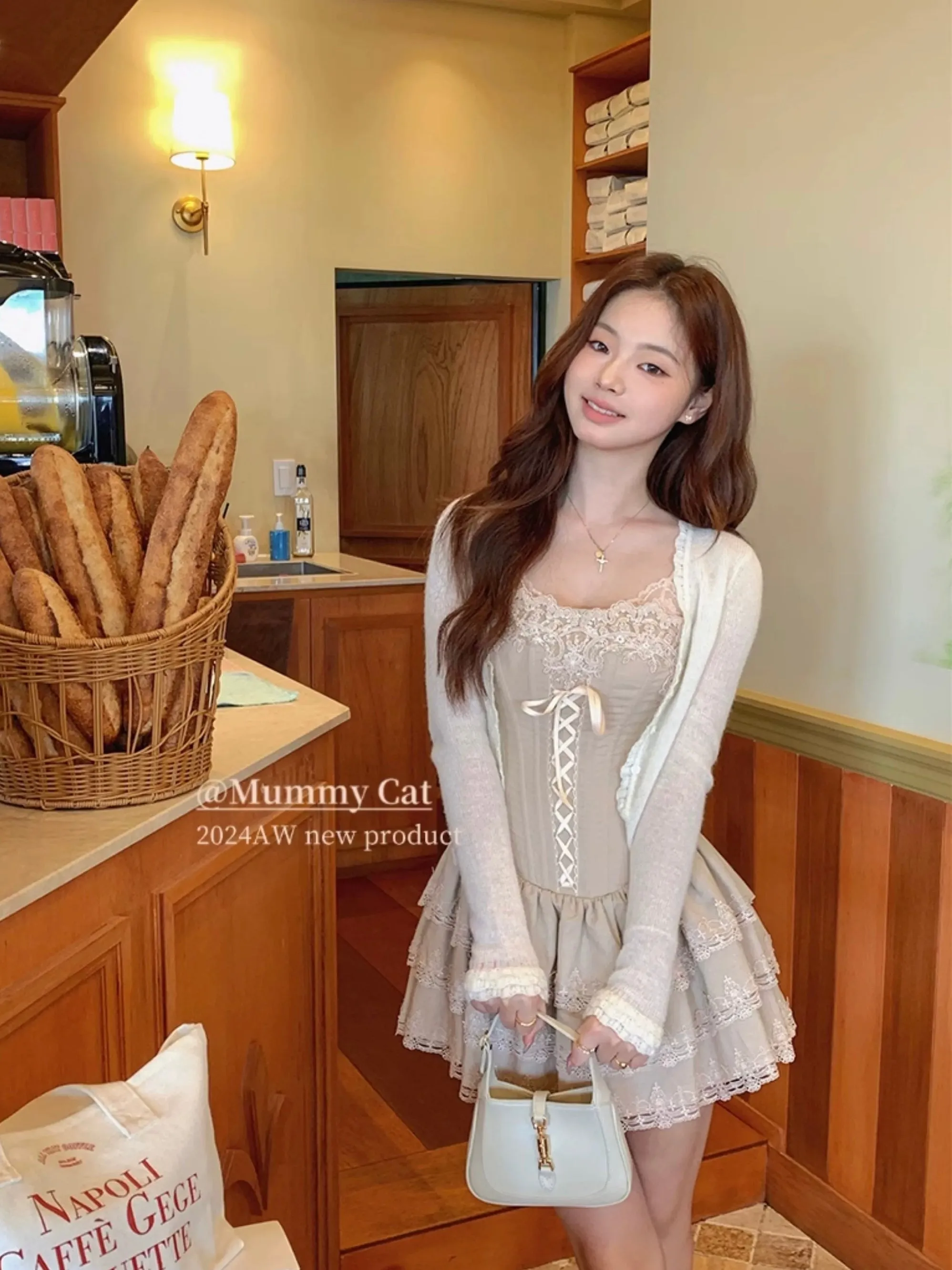 [Mummy Cat] Boîte à musique de ballet lace mini dress and cardigan set