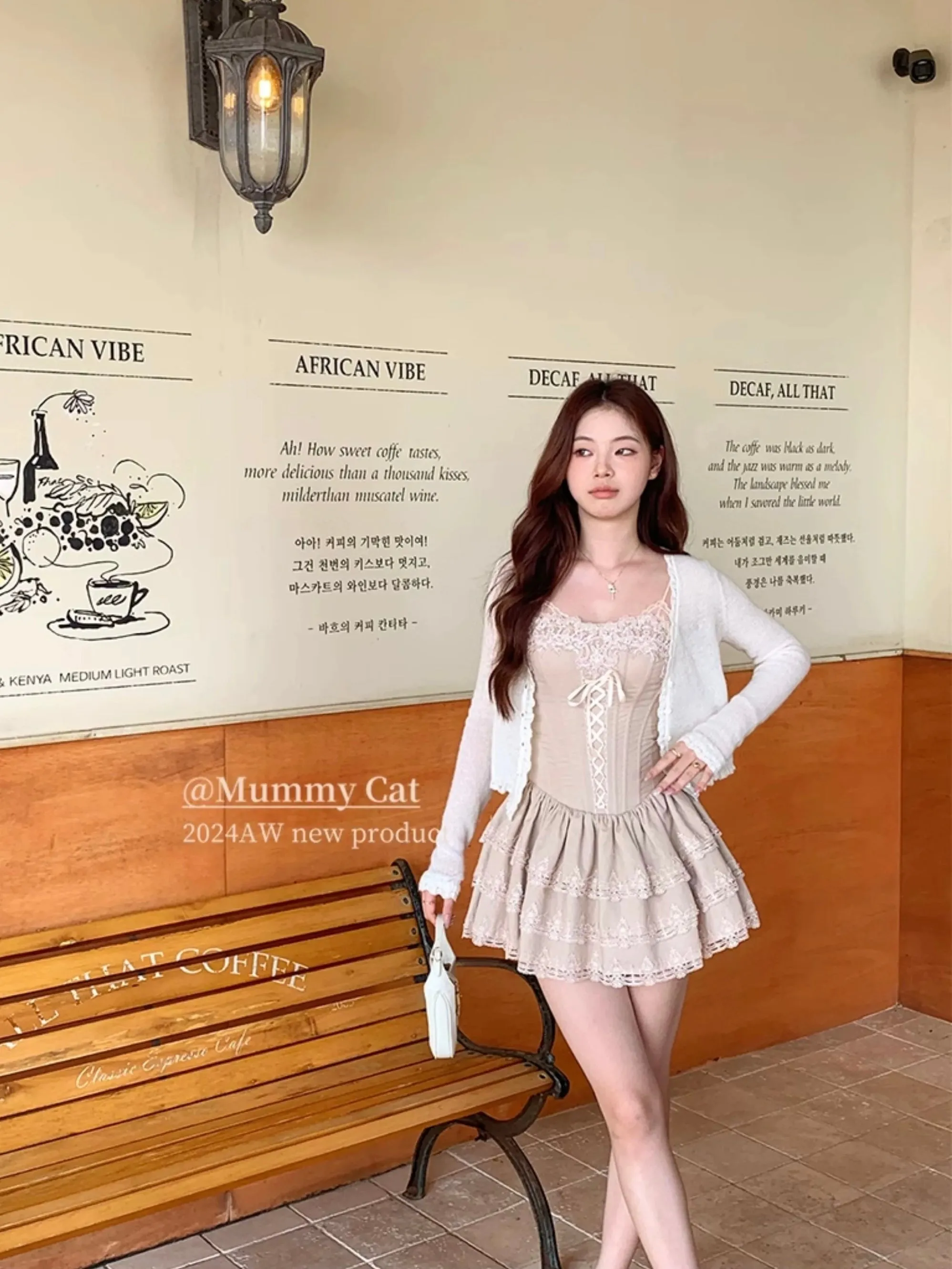 [Mummy Cat] Boîte à musique de ballet lace mini dress and cardigan set