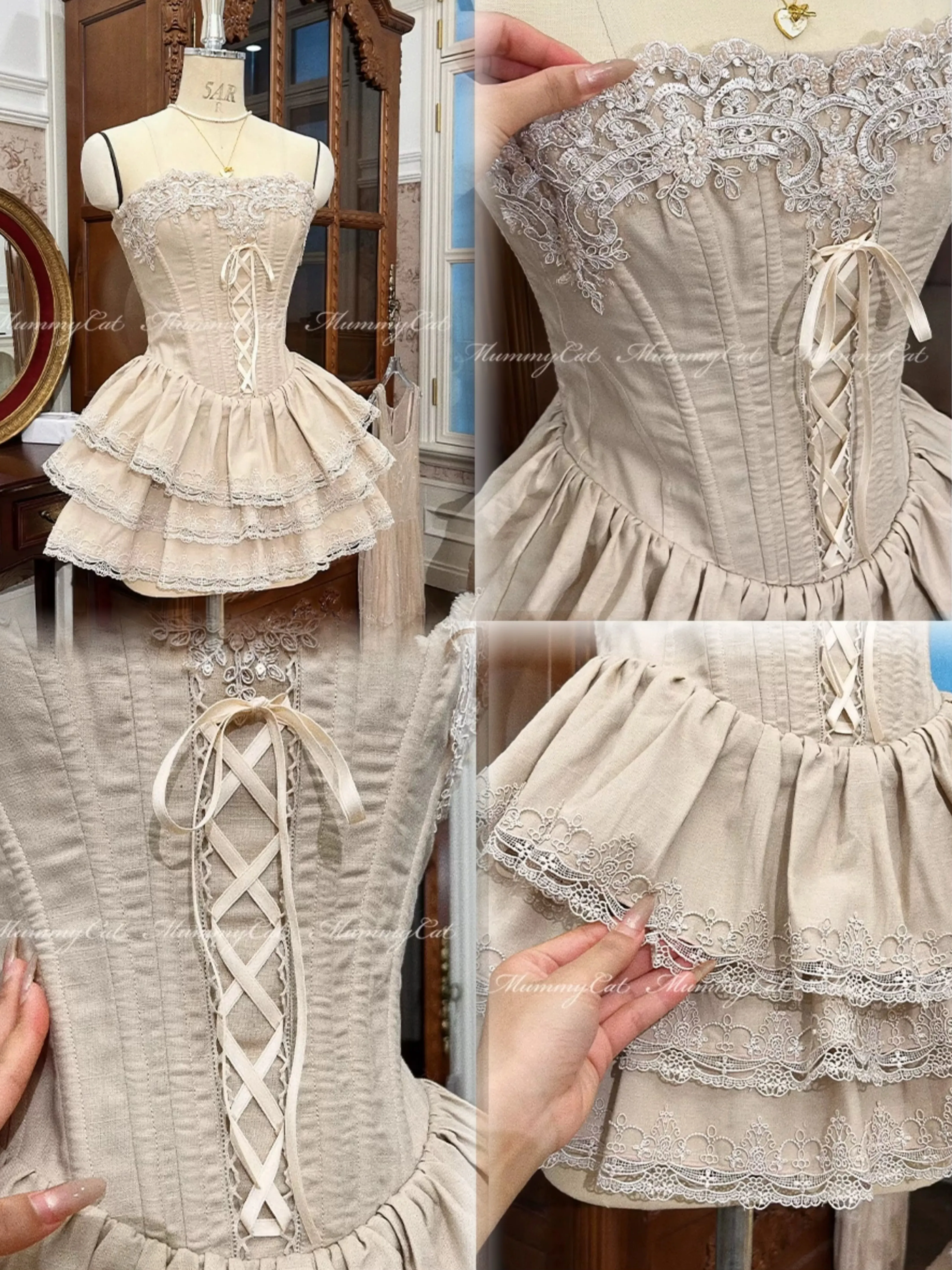 [Mummy Cat] Boîte à musique de ballet lace mini dress and cardigan set