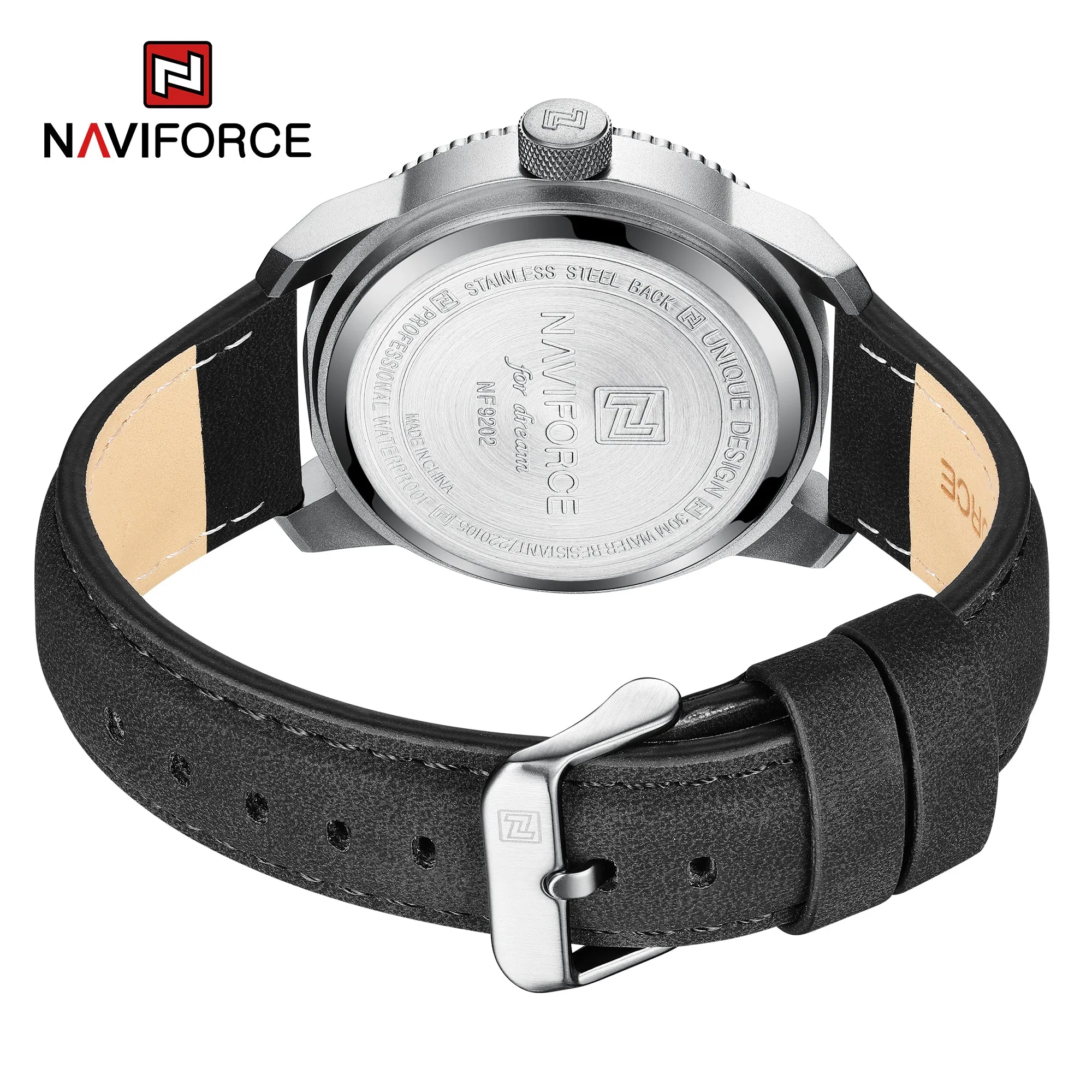 NAVIFORCE Men's New Watch Men's Wrist Luxury Quartz Sports PU Leather Strap 30m Waterproof Watch NF9202L 2022 relojs