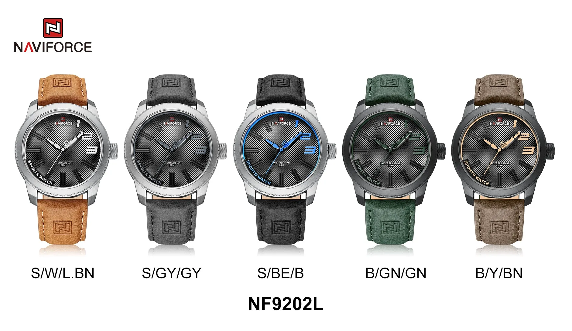 NAVIFORCE Men's New Watch Men's Wrist Luxury Quartz Sports PU Leather Strap 30m Waterproof Watch NF9202L 2022 relojs