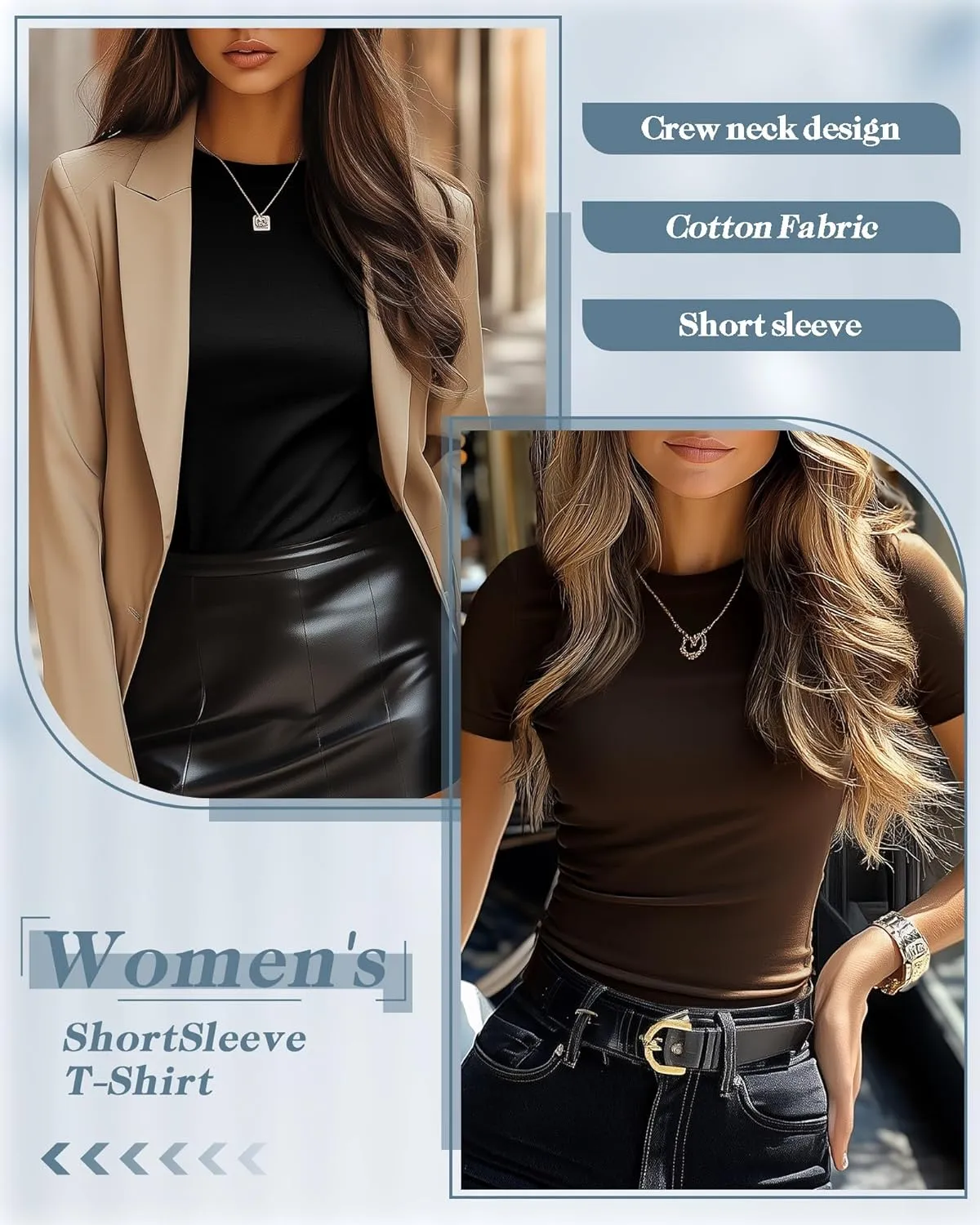 Neer 6 Pack Fitted Basic T-Shirts for Women Bulk, Tight Crewneck Short Sleeve Tops Multipack Slim Casual Summer Tees Blouse