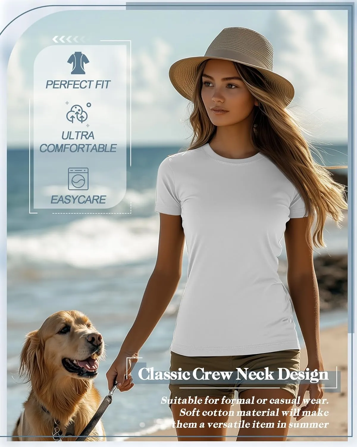 Neer 6 Pack Fitted Basic T-Shirts for Women Bulk, Tight Crewneck Short Sleeve Tops Multipack Slim Casual Summer Tees Blouse