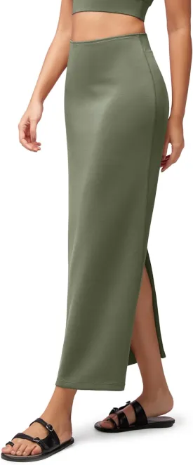 ODODOS Modal Soft Maxi Skirt for Women, Back Slit High Waist Casual Long Pencil Skirts
